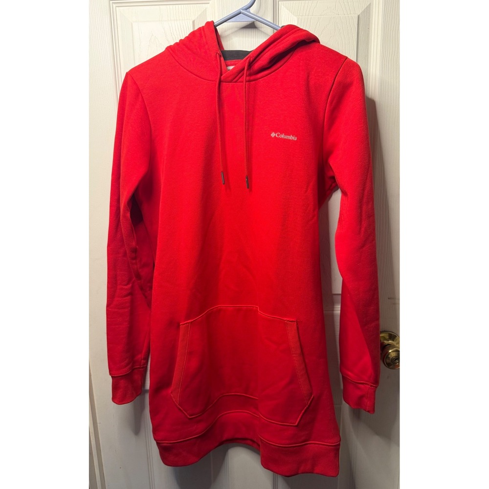 Columbia Womens Red Longline Fleece Hoodie Pullover Sweatshirt dressSmall